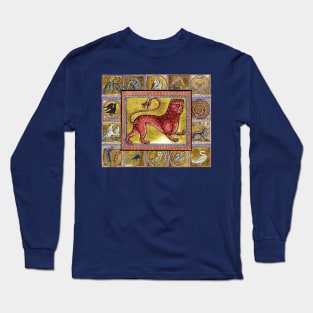 MEDIEVAL BESTIARY,LEOPARD, FANTASTIC ANIMALS IN GOLD RED BLUE COLORS Long Sleeve T-Shirt